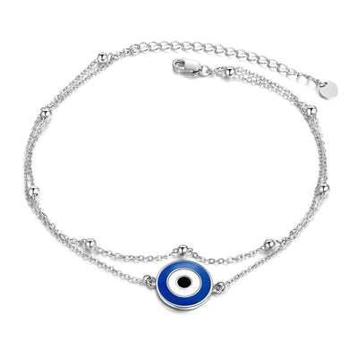 925 Sterling Silver Round Evil Eye Anklet For Women Girls - Leeshansify