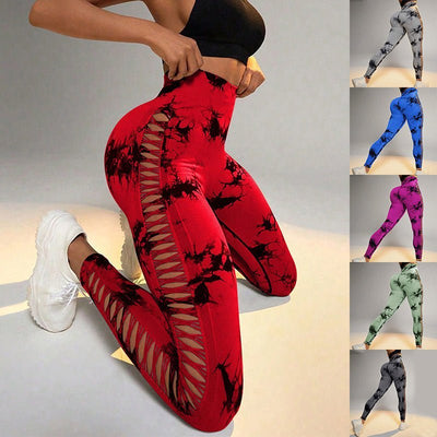 "Elevate Your Workout Style: Hollow Tie Dye High Waist Yoga Pants!" - Leeshansify